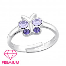 Children's Silver Butterfly Adjustable Ring with Crystal