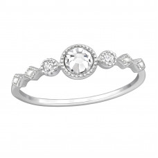 Milgrain-Accented Sterling Silver Ring with Cubic Zirconia and Crystal