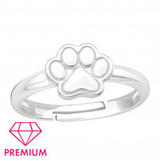 Children's Silver Paw Print Adjustable Ring