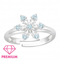Children's Silver Snowflake Adjustable Ring with Cubic Zirconia