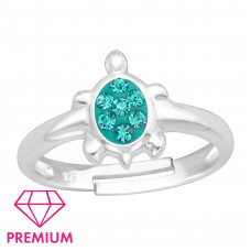 Children's Silver Turtle Adjustable Ring with Crystal