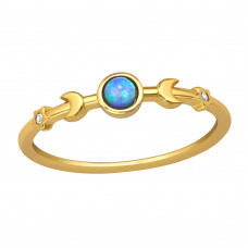 Triple Moon and Stars Sterling Silver Ring with Cubic Zirconia and Synthetic Opal