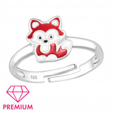 Fox Children's Sterling Silver Adjustable Ring with Epoxy