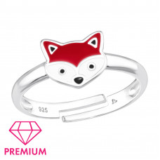 Fox Children's Sterling Silver Adjustable Ring with Epoxy