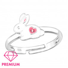 Rabbit Children's Sterling Silver Adjustable Ring with Crystal and Epoxy