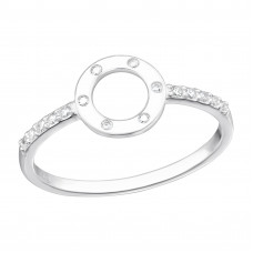 Open Circle Sterling Silver Ring with Cubic Zirconia
