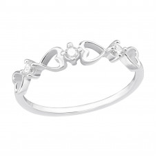 Connected Hearts Sterling Silver Ring with 3x White Cubic Zirconia