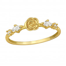 Rose Flower Sterling Silver Ring with Cubic Zirconia