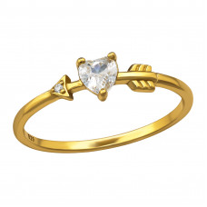 Heart and Arrow Sterling Silver Gold Plated Ring with White Cubic Zirconia