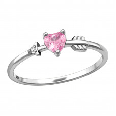 Heart and Arrow Sterling Silver Ring with Pink and White Cubic Zirconia