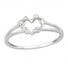 Open Heart with Flowers Sterling Silver Ring