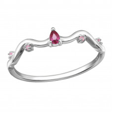 Curved Sterling Silver Ring with Marquise Ruby and Light Pink Round Cubic Zirconia