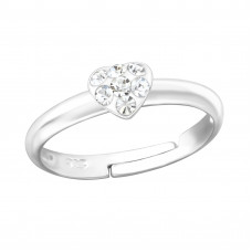 Children's Silver Heart Adjustable Ring with Crystal