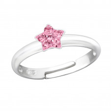 Children's Silver Star Adjustable Ring with Crystal