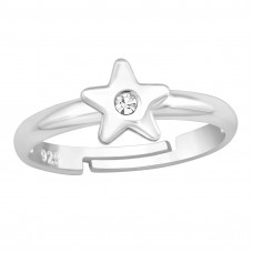 Children's Sterling Silver 6mm Star Adjustable Ring with Crystal