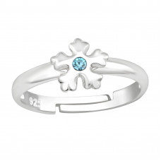 Children's Silver Snowflake Adjustable Ring with Crystal