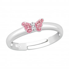 Children's Silver Butterfly Adjustable Ring with Crystal