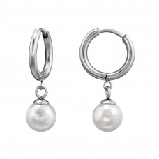 10mm Stainless Steel Hoop with Dangling 8mm Imitation Pearl