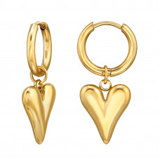 13mm Hoop with Dangling 14mm Heart Stainless Steel Gold Color