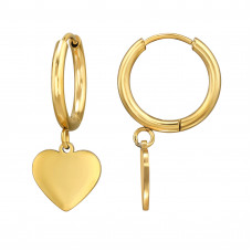 12mm Stainless Steel Gold Color Hoop with Dangling 11mm Heart