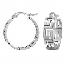 22mm Greek Key Pattern Stainless Steel Hoops with French Lock