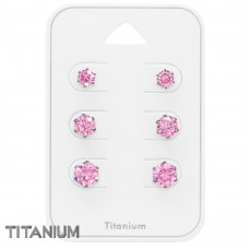 Titanium Set and Jewelry on Card with Round 4mm, 5mm, 6mm Cubic Zirconia