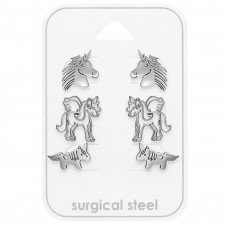 Unicorn Stainless Steel Ear Studs Set and Jewelry on Card
