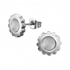10mm Flower Stainless Steel Ear Studs with Cat Eye