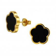 Flower 13mm Stainless Steel Gold Color Ear Studs with Epoxy