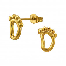 9mm Cut Out Foot Print Stainless Steel Gold Color Ear Studs