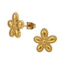 13mm 5-petal Flower Stainless Steel Gold Color Ear Studs