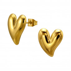 14mm Curved Heart Stainless Steel Gold Color Ear Studs