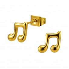 Music Note Stainless Steel Gold Color Ear Studs