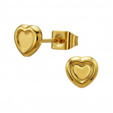 6mm Domed Heart Stainless Steel Gold Color Ear Studs