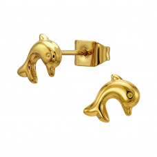 7mm Dolphin Stainless Steel Gold Color Ear Studs