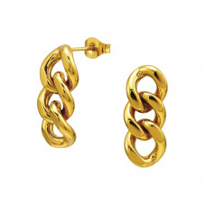 Curb Link Drop Stainless Steel Gold Color Ear Studs