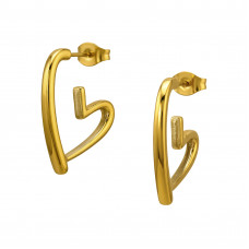Open Frame Heart Silhouette Stainless Steel Gold Color Ear Studs