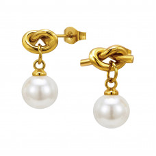 13mm Knot Stainless Steel Gold Color Ear Studs with 8mm Imitation Pearl