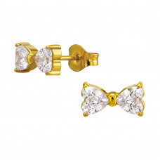 10mm Bow Stainless Steel Gold Color Ear Studs with Cubic Zirconia
