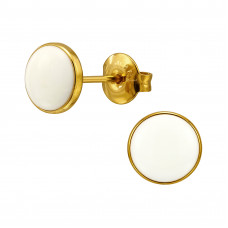 Circle 8mm Stainless Steel Gold Color Ear Studs with Epoxy
