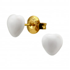 7mm White Epoxy Heart Stainless Steel Gold Color Ear Studs