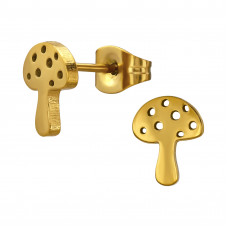 Mushroom Stainless Steel Gold Color Ear Studs