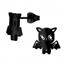 Cartoon-like Bat Stainless Steel Black Color Ear Studs
