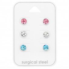 5mm Round Stainless Steel Ear Studs Set and Jewelry on Card