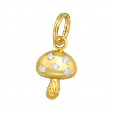 Silver Mushroom Charm with Split Ring with Cubic Zirconia