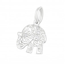 Silver Elephant Charm with Split Ring and Cubic Zirconia