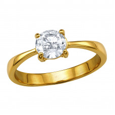 Solitaire Stainless Steel Gold Color Ring with 6mm White Cubic Zirconia