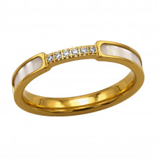 Band Stainless Steel Gold Color Ring with 6x Crystal and Shell Imitation Stone
