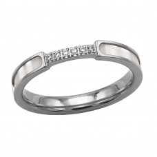 Band Stainless Steel Ring with 6x Crystal and Shell Imitation Stone