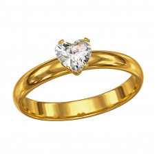 Band Stainless Steel Gold Color Ring with Heart White Cubic Zirconia